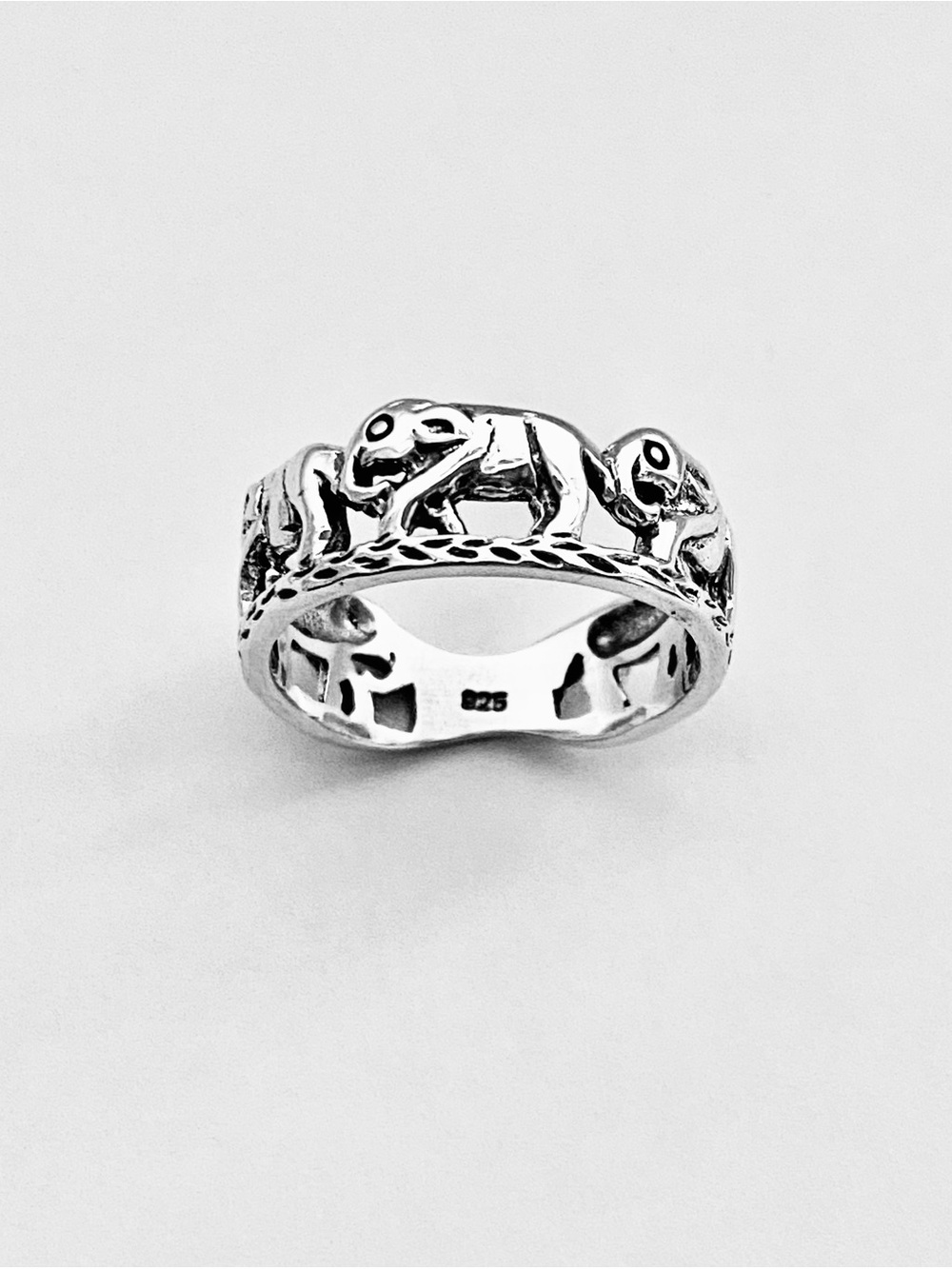 Sterling Silver Trunk Down Marching Elephant Band Ring, Spirit Animal Rings